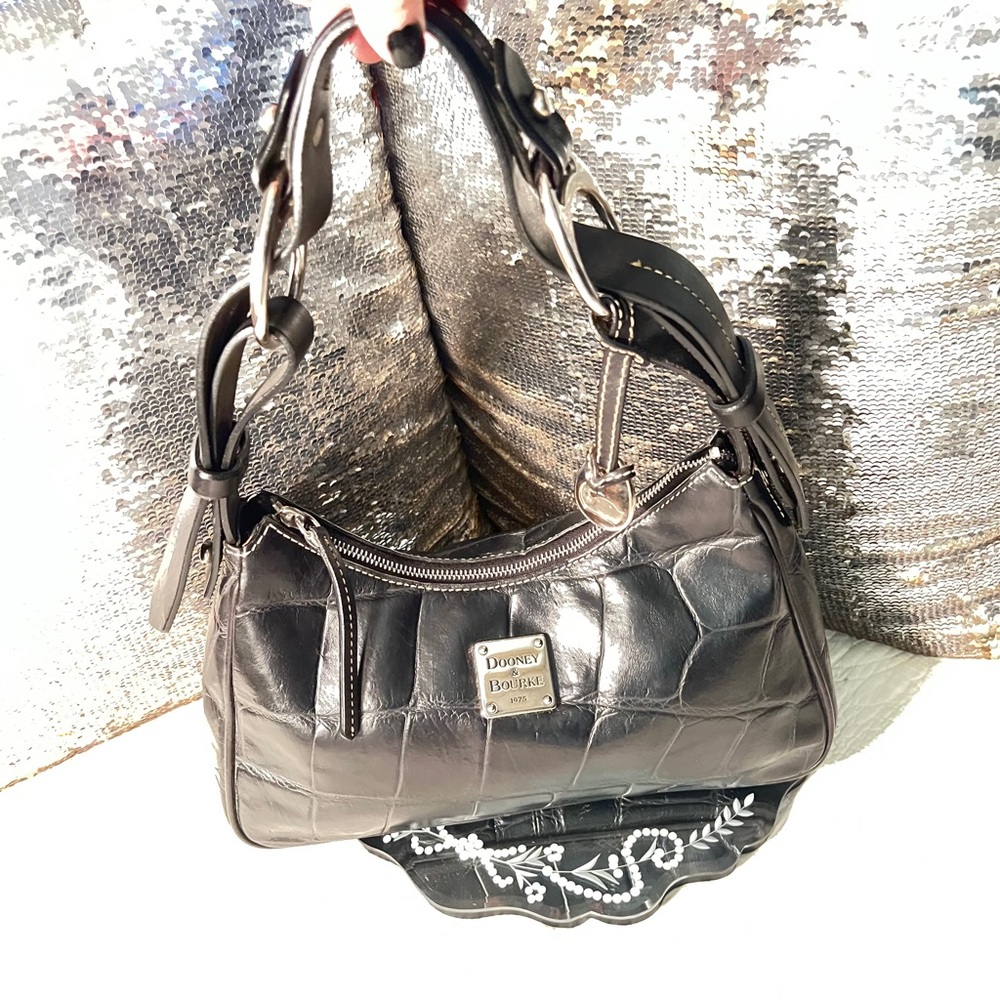 Dooney & Bourke Charcoal Croc-Embossed Shoulder Bag